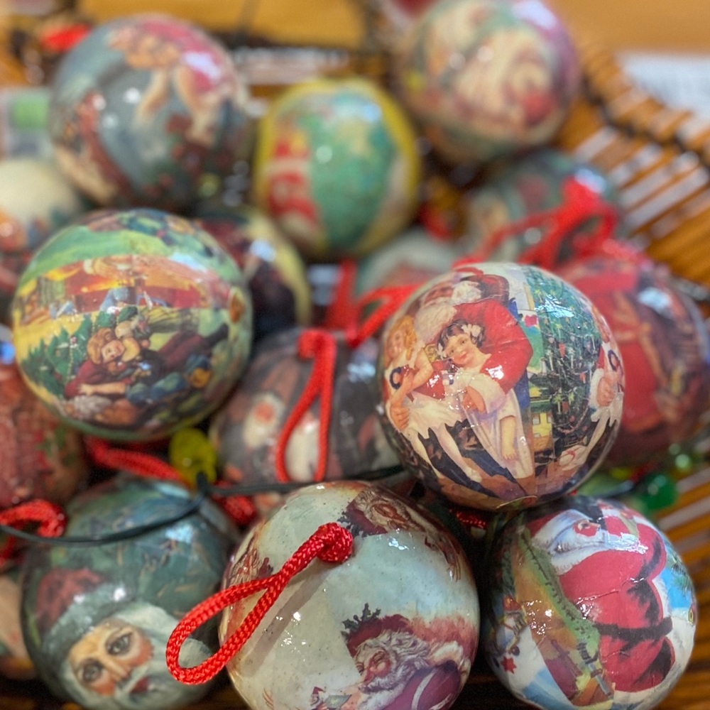 Vintage Paper Machete Christmas Ornaments.